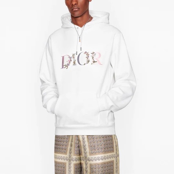 Dior Flowers Embroidered Hoodie in White Size Small - Picture 1 of 16